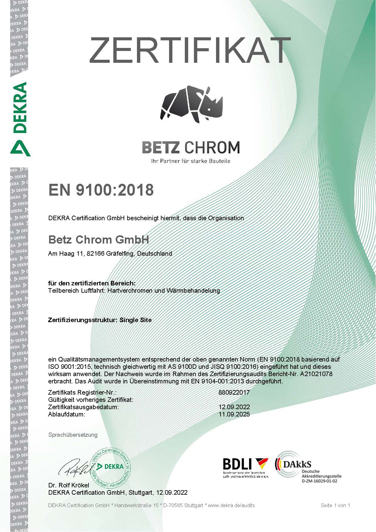 Zertifikat DIN EN 9100_2018 Luft- und Raumfahrt