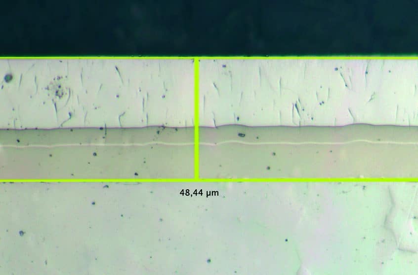 Schliffbild der Hybridschicht Chemisch Nickel und Hartchrom